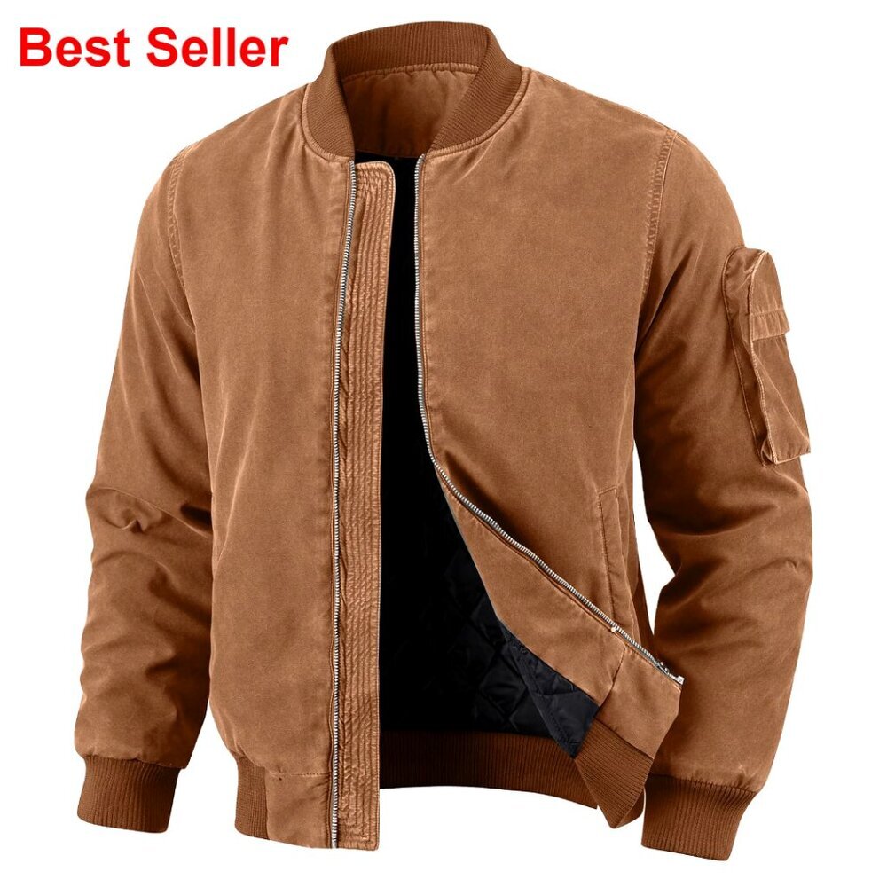 Men's Vintage Bomber Jacket Lightweight Windbreaker Zip Up Flight Jacket